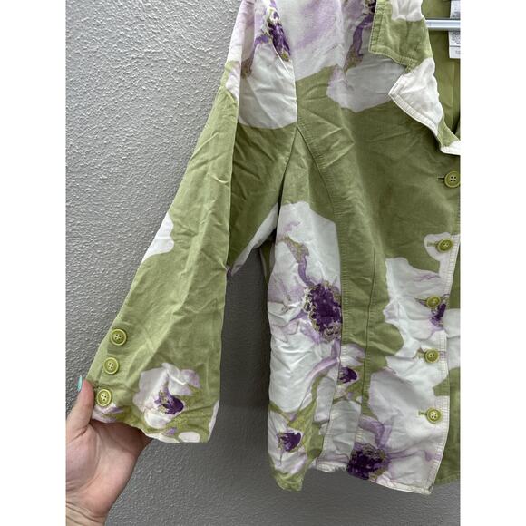 Womens Emma James Blazer Size 14 Green Floral 3/4 Sleeve Button Up - Picture 6 of 16